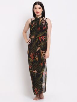 AOBA - Women Black & Green Printed Georgette Sarong (One Size)