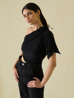 No Grey Area - Black One Sleeve Asymmetric Top