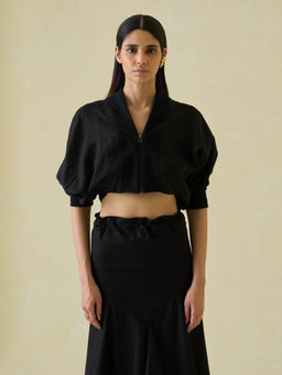 No Grey Area - Black Cropped Directional Bomber