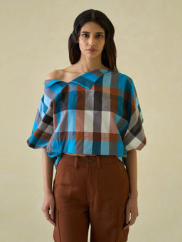 No Grey Area - Multi-Color Madras Off Shoulder Top