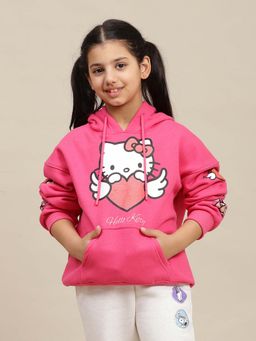 Kidsville - Pink Hello Kitty Graphic Printed Oversized Fit Hoodie for Girls