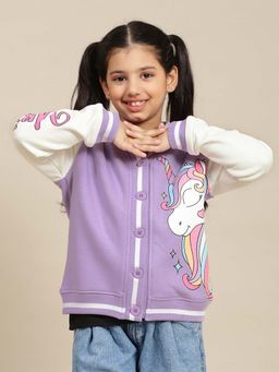 Kidsville - Purple Unicorn Graphic Printed Regular Fit Jacket for Girls