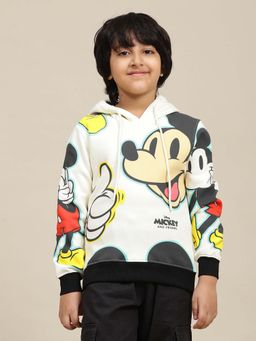 Kidsville - Off White Mickey & Friends Graphic Printed Regular Fit Hoodie for Boys