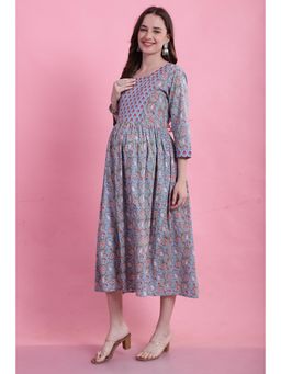 Rajnandini - Blue Cotton Jaipuri Floral Printed Maternity Dress