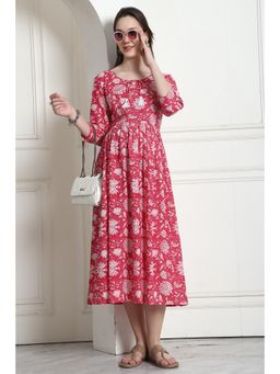 Rajnandini - Pink Cotton Jaipuri Floral Printed Maternity Dress