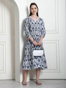 Rajnandini - Grey Cotton Jaipuri Printed Maternity Dress