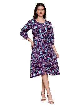 Rajnandini - Purple Square Neck Three Fourth Sleeves Cotton Dress