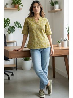 Rajnandini - Yellow Cotton Floral Printed Top
