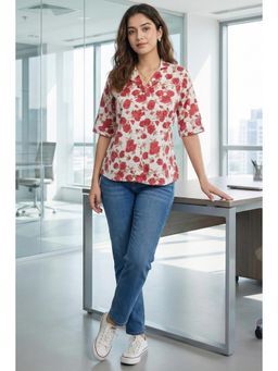 Rajnandini - White Cotton Floral Printed Top