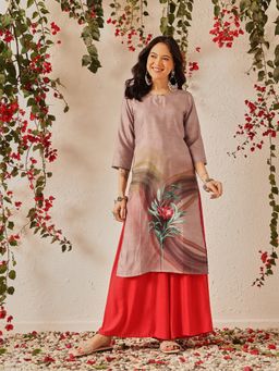 Silk Land - Women's Rayon Cotton Regular Straight Printed Kurta