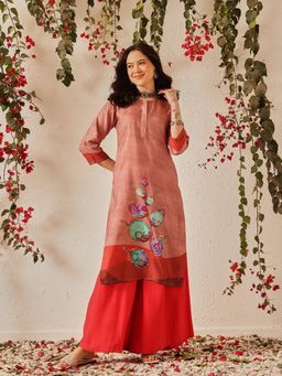 Silk Land - Women's Rayon Cotton Regular Straight Printed Kurta