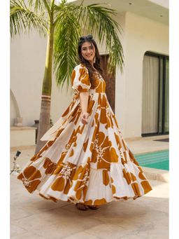 Wedani - Mustard Sweetheart Elegant Floral Print Dress