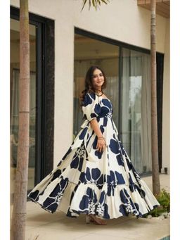 Wedani - White Sweetheart Elegant Floral Print Dress