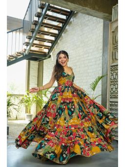 Wedani - Multi-Color Sweetheart Elegant Floral Print Dress