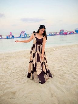 Wedani - Brown Sweetheart Elegant Floral Print Dress