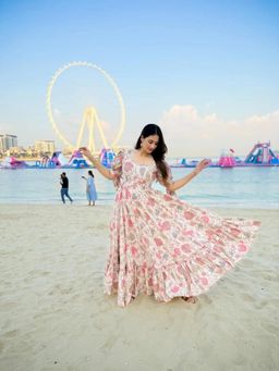 Wedani - Multi-Color Sweetheart Elegant Floral Print Dress