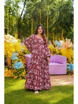 Wedani - Mauve Square Neck Elegant Floral Print Dress