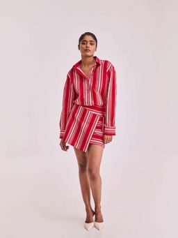 Urban Suburban - Red Striped Overlap Shirt Dress