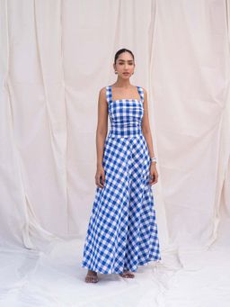 Urban Suburban - Multi-Color Checks Fit and Flare Maxi Dress