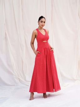 Urban Suburban - Red Striped Cut-Out Maxi Dress with Slit
