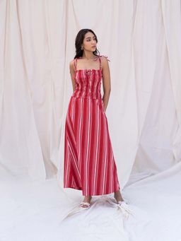 Urban Suburban - Red Striped Smocked Maxi Dress.