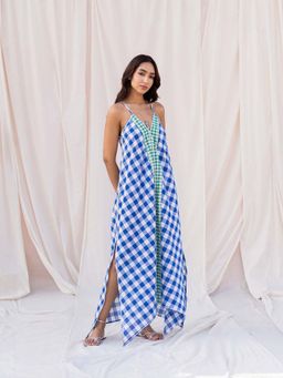 Urban Suburban - Contrast Gingham Maxi Dress with Gota Detailing