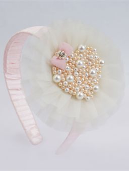 Choko - Mesh With Pearl Heart Off White Hair Band