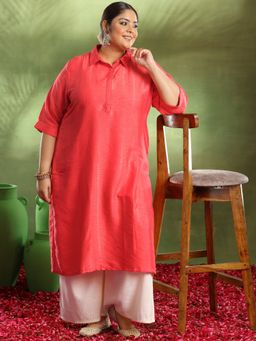 Extra love by Libas - Coral Woven Design Cotton Kurtas for Women