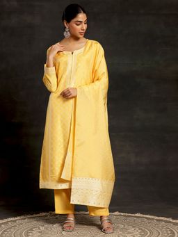 Libas - Womens Yellow Woven Kurta with Pant and Dupatta (Set of 3)