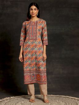 Libas - Orange Printed Straight Kurta