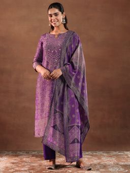 Libas - Purple Silk Blend Printed Kurta Sets for Women