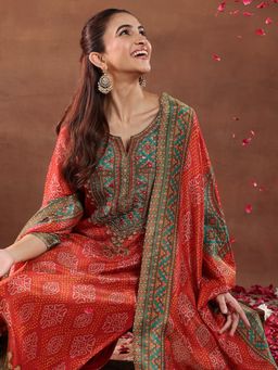 Libas - Orange Silk Blend Printed Kurta Sets for Women