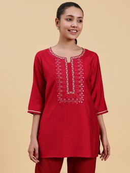 Libas - Hot Pink Silk Blend Yoke Design Straight Kurti