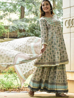 GULABI DORI - Pista Green Nature Essence Sharara Set (Set of 3)