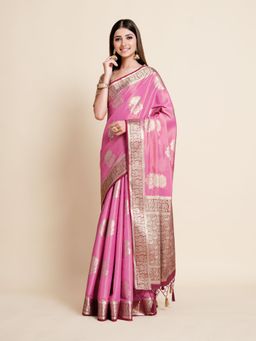 Mimosa - Women Traditional Vakrangi Kanjivaram Art Silk Pink Saree with Unstitched Blouse