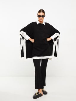 LC WAIKIKI - New Black Crew Neck Plain Women's Knitwear Poncho