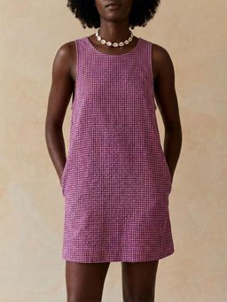 Scoup - Sleeveless Cotton Check Purple Dress