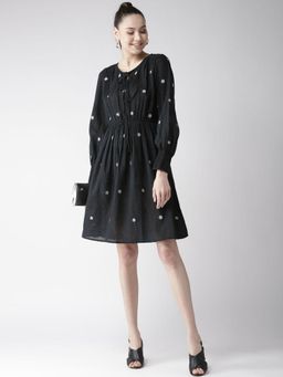 Scoup - Black Embroidered Fit And Flare Dress