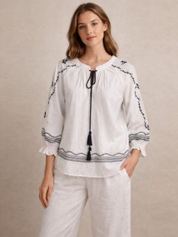 Scoup - Embroidered White Cotton Top