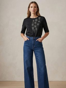 Scoup - Embellished Knit Black Top