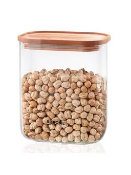 Borosil - 950 Ml Storage Jar with Bamboo Lid, Borosilicate Glass Container for Kitchen