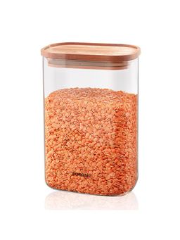 Borosil - 1300 Ml Storage Jar with Bamboo Lid, Borosilicate Glass Container for Kitchen