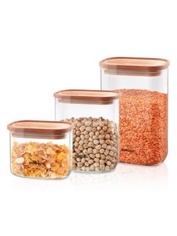 Borosil - Set Of 3 Storage Jar Set With Bamboo Lid (600Ml + 950Ml + 1.3 L)