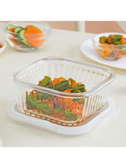 Borosil - 520 Ml Fluted Klip N Store Square Food Storage Container With Air Tight Glass Lid