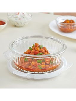 Borosil - 400 Ml Fluted Klip N Store Round Food Storage Container With Air Tight Glass Lid