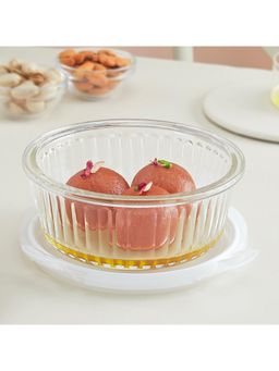 Borosil - 620 Ml Fluted Klip N Store Round Food Storage Container With Air Tight Glass Lid