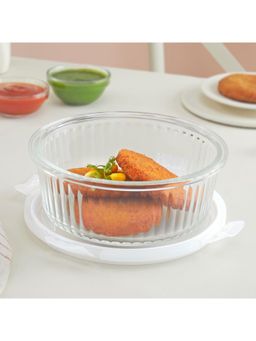 Borosil - 950 Ml Fluted Klip N Store Round Food Storage Container With Air Tight Glass Lid
