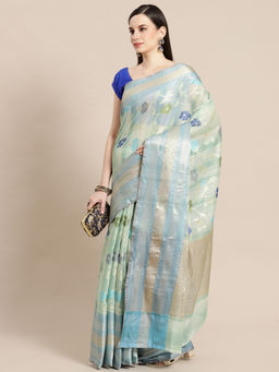 Banarasi Silk Works - Matka Woven Saree Turquoise with Unstitched Blouse