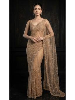 HANDME - Royal Golden Beauty Hand-Embroidered Saree