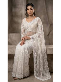 HANDME - White Royal Luxe Heavy Embroidered Saree